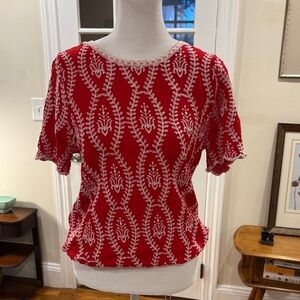 Anthropologie Solitaire Red & White Embroidered Women's Top. Size M.